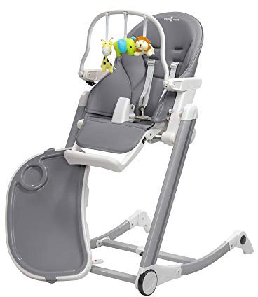 Engel & Storch Baby Hochstuhl ADELLE Babystuhl Kinderhochstuhl mitwachsender Hochstuhl Verstellbar und Klappbar, Abnehmbares Tablett und inklusive Spielebogen - in der Farbe Grau - Grau