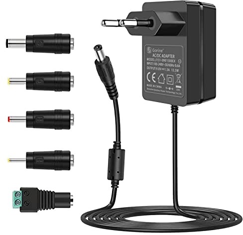 Gonine 9V 1.5A Adaptador de Fuente de alimentación Center Positive 5.5mm x 2.1mm para Arduino UNO R3, enrutador, báscula de Cocina, Bicicleta Schwinn, Entrenador elíptico, etc.