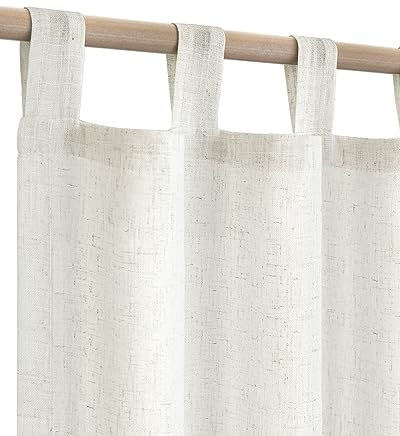 Farmhouse Linen Curtains - 84 Inch Length, 2 Panels Set, Tab Top Semi Sheer Light Filtering Country Boho Curtains for Living Room, Bedroom, Nursery - Neutral Cream