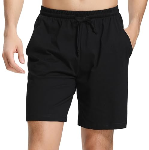 Irdcomps Pantalón Corto de Pijama para Hombre Pantalones Pijamas Cortos Hombre Algodon Ropa de Dormir C-Negro L