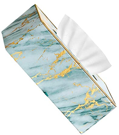 MYSUNBAR Taschentuchbox PU Leder Kosmetiktücherbox Rechteckige Tissue Box für Badezimmer Schlafzimmer Büro Hotel Esszimmer, Marmor Gold - 25 x 13.5 x 9.5 cm