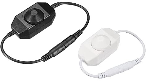 sourcing map LED Strip Light Dimmer Switch 12-24V DC PWM Rotary Inline Dimmer Controller with DC Connector for LED Strips Lights, Black White, Pack of 2