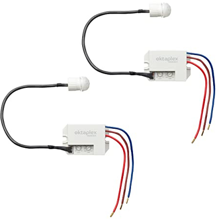 Oktaplex Jan 2er Set Einbau-Bewegungsmelder Aussen IP65 / IP20 | 360° 8m Infrarot-Sensor klein 230V mit Dämmerungssensor