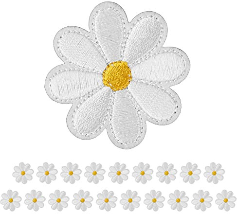 20 Stück Patches zum Aufbügeln Gänseblümchen Blumen Bügelflicken Exquisite Stickerei Bügelbilder Applikation Jacke Jeans Aufnäher zum Aufbügeln Handwerk DIY Dekorative Patches Erwachsene Kinder