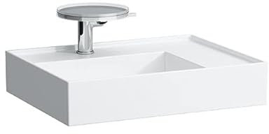 LAUFEN Kartell Aufsatzwaschtisch, Ablage rechts, 2 Hahnlöcher, ohne Überlauf, 600x460mm, H8183347578151, Farbe: weiß matt