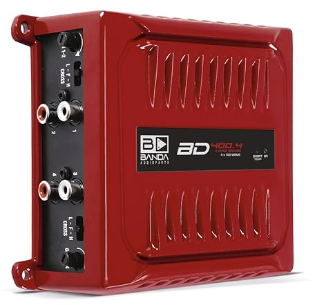 Banda Audioparts BD400.4RED Four Channel 4 x 100 Watt Rms Full Range Car Audio Amplfier 4 Ohms Bridged with Optional Use Low or High Pass Filters Red