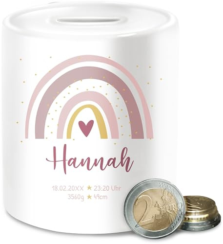 Spardose - Geschenk Boho Regenbogen mit Name I Geschenke zur Geburt personalisiert - Unisize - Weiß - personalisiertes taufgeschenk mädchen geldgeschenk Baby Junge Geburtsgeschenk geburtsdaten