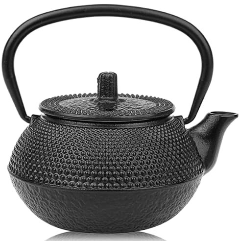 Tetera de hierro fundido tetera japonesa de hierro fundido de 10 onzas tetera negra tetera japonesa universal con infusor extraíble cocina de inducción de gas tetera segura para estufa tetera de hierr