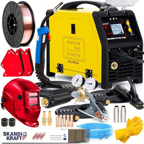 Magnum MIG 208 ALU LCD - Soldador Inverter Profesional 3 en 1 - Sinergia y Regulación de Inductividad - Soldadura: MIG/MAG, MMA y TIG LIFT, Flux - Tecnología IGBT - Set Premium