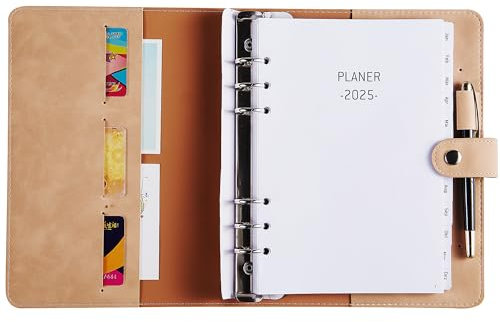 Kalender 2025 A5 Wochenplaner Nachfüllbar, Deutsch, 1 Woche 2 Seiten mit Tabs, Tasche, Mehr Notizen Kontakt Seite, Softcover, Buchkalender Terminplaner, Planer Ringbuch Jan.2025-Dez.2025 Jahresplaner
