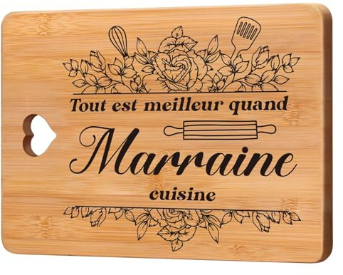Cadeau Marraine - Planche à Découper en Bambou, Cadeau pour Marraine, Idee Cadeau de Marraine, Original Cadeau Future Marraine pour Anniversaire, Fête Des Mères, Noël