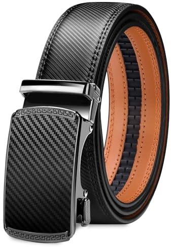 maikun Black Leather Ratchet Belt for Men,Width 1 3/8, Gift Buckly Belt | Quick Release and Trim to Fit,Color Black