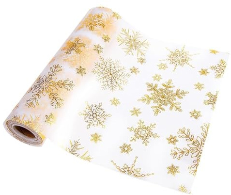 10M Tischläufer Weihnachten Tischläufer Gold Tischdecke Tischdeko Schneeflocken Weihnachtstischläufer für Winter Weihnachts Silvester Festliche Party Dekoration 28cm
