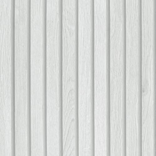 VEELIKE Vinilo Efecto Madera Paneles Blanco Gris 3D Papel Pintado Madera Listones Pared Salon Vinilo Adhesivo Muebles Dormitorio Armarios Cocina Impermeable Revestimiento Pared Extraíble 40cm x 300cm