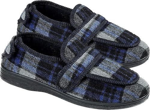 Men’s Extra Wide Diabetic Slippers, Fully Opening Adjustable | Fully opening slippers with adjustable touch fastening, extra-wide fit and supportive sole for swollen or sensitive feet.