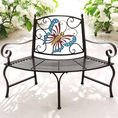 DanDiBo Baumbank Halbrund Wetterfest Metall Braun 96594 Gartenbank Viertelkreis Eisen Bank Garten Antik