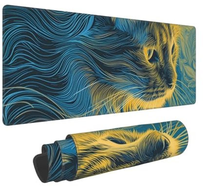 Gaming Mauspad XXL Bunte Katze 900x400x3 mm Schreibtischunterlage, Multifunktionales Office Große Mousepad Laptop Schreibunterlage, rutschfeste Gummi Mäusepads, Tisch-Schutz Unterlage für Büro B-466