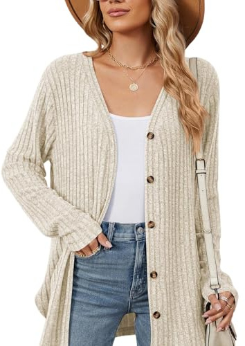 Atxnn Cardigan Donna Lungo Giacca in Maglia Maglione Elegante con Bottoni Cappottoa Autunno Inverno
