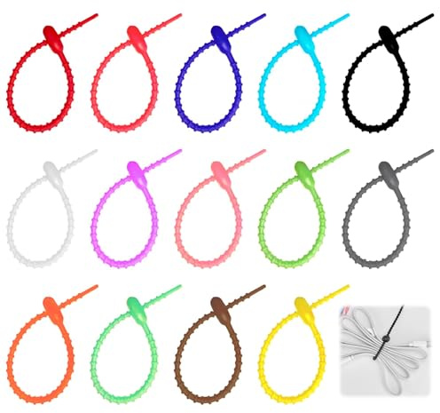 Smomend 27-teiliges Silikon Kabelbinder Set, Silikon-Spiralbinder, Gummi Kabelbinder, Bunte Wiederverwendbar, Lebensmittelretter, Haushalt, Flexibel, Selbstsichernd