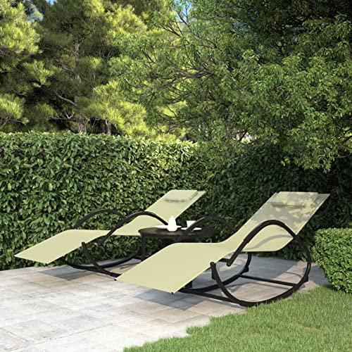 ShGaxin Schaukelliegen 2 STK Liegestuhl Balkon, Gartenliege, Sonnenliege, Deckchair, Saunaliege, Liege Outdoor, Creme Stahl und Textilene