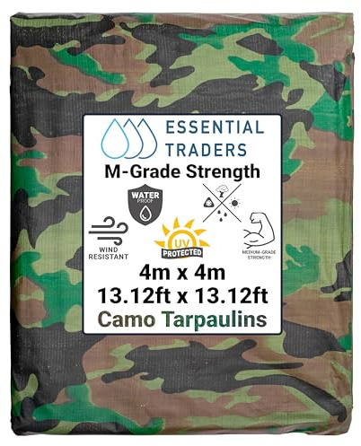 Premium Camouflage Heavy Duty Tarpaulin, 90gsm Waterproof Cover Ground Sheet Forest Tarp, Army Camo Basha, Weatherproof Tear & UV Resistance Military Sheet (4m x 4m)