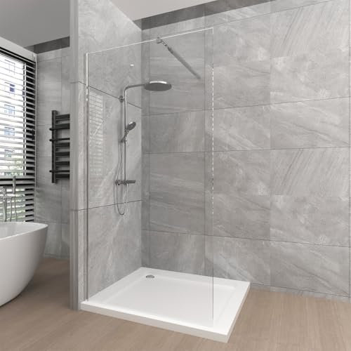 T&K 900x1900mm Walk in Shower Enclosure Wetroom Shower Screen Panel Chrome Framed, 8mm Tougheded Glass Safety Double-Sided Easy Clean Glass with Telescopic Support Bar