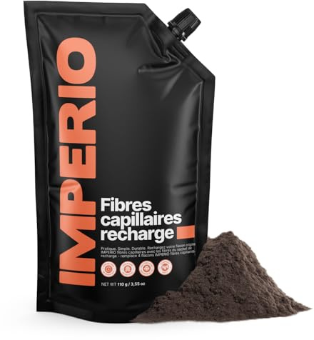 IMPERIO Streuhaar Refill Pack - 110g Nachfüllbeutel mit Premium Schütthaar - Nachhaltiger Nachfüllpack mit praktischem Verschluss - Einfaches Auffüllen der Hair Fibers Dose (Dunkelbraun, 110g)