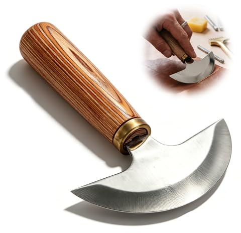Jwthee Cuchillo de cabeza redonda de cuero, cuchillo de cuero con mango de madera cuchillo de corte de cuero afilado cuchillo de cuero redondo herramienta de corte de trabajo de cuero para el