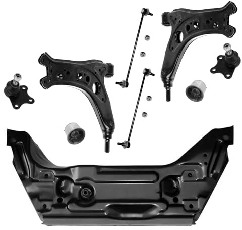 1x Achsträger 2x Querlenker Satz 2x Koppelstange Vorderachse für Skoda Fabia I II für Roomster 5J7 für VW Polo 9N 9N2 für Fox 5Z für Audi A2 8Z0 für Seat Cordoba 6L2 Ibiza III 6L1