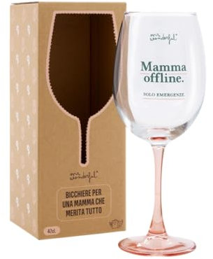 Mr.Wonderful Copa de vino - Mamá sin conexión - Solo Emergencias - Copa de vino de cristal con mensaje para madres - Capacidad: 47 cl - Regalo para el día de la madre, multicolor, Bohemian