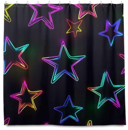 miaozhen Tenda da doccia impermeabile da 182 x 182 cm, con gancio, in poliestere, con stelle fluorescenti, lavabile in lavatrice, tenda da doccia per vasca da bagno Cortina para ba?o a prueba de agua