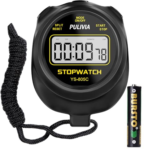 PULIVIA Chronomètre avec Compte à Rebours, Chronomètre Numérique Simple D'utilisation pour Le Sport, Compte à Rebours-Alarme-Bouton-Son, Pile AAA Incluse, Noir