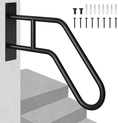 Ovshnrr Handrails for Outdoor Steps, Wall Mount Metal Hand Rail 1-3 Steps Non-Slip Safety U-Shape Grab Bars Handrails Stair Railing Indoor for Kids, Pregnant Women, Elderly, Disabled