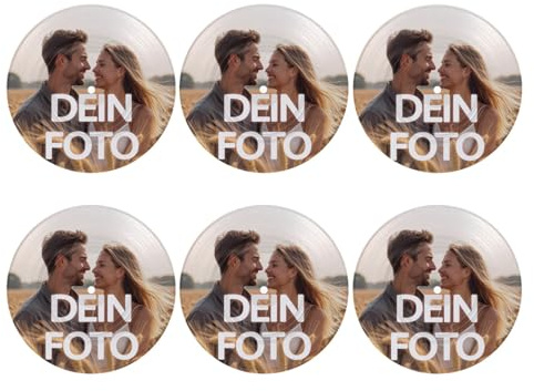 Untersetzer mit Foto personalisiert, individuelle Bierdeckel mit eigenem Foto/Text, für Geschenk, Küche, Wohnaccessoires, Büro, Bar (Schallplattenform-Vollflächendruck,6pcs)