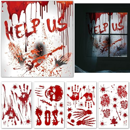 Fensterbilder Halloween Deko Fenster Sticker Halloween Fensterdeko Blutige Handabdrücke Zombie Silhouetten Dekoration Horror Sticker Poster