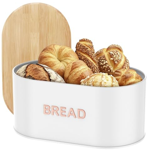 Eyoulife Paneras con tapa, se pueden utilizar como tabla de cortar 33,5 x 19 x 15 cm de largo, frescura duradera, gran fiambrera de metal, buena ventilación para pastelería pan (blanco)