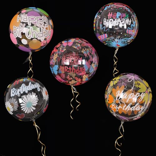 Gleemix 5 Stück Durchsichtige Luftballons Geburtstag, 50cm Happy Birthday Bobo Ballon, Helium Ballons Geburtstag, Luftballon Zum Befüllen Mit Geschenken, Für Geburtstagsdeko Babyparty Geburtstagsdeko