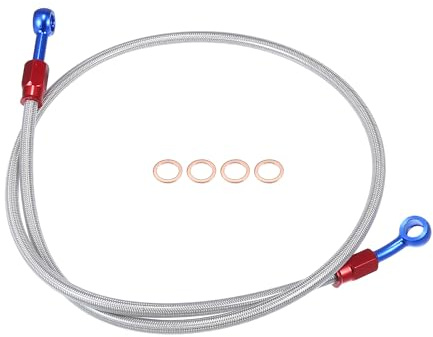 Tubo Flessibile per Moto, Lungo 70 cm (27,56 Pollici), Diametro Interno 10 mm, Linea Olio, angolato 28°, Rivestito in Gomma, per Quad, Moto da Cross, Moto Sportive, Colore Argento