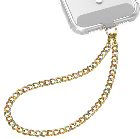 Niunisi Phone Wrist Strap Metal Chain, Retro Colorful Phone Charm Strap with Tether Tab Wrist Chain Lanyard for Women and Girls, Cuban Colorful