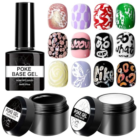 Kit De Gel Para Uñas Juego De 3 Piezas De Larga Duración | Gel Y Negro Para Técnica De Punteo En Uñas Para Diseños De Onda Flor Encaje Dibujo Pintura Principiantes Adultos Salón En