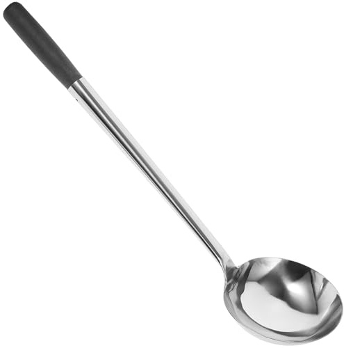 Hohopeti Cucchiaio da Cucina in Acciaio Inox Manico in Legno Mestolo per Riso Fritto e Minestra Cucchiaio Resistente All’Usura Manico lungo per Uso Professionale in Cucina e Ristoranti