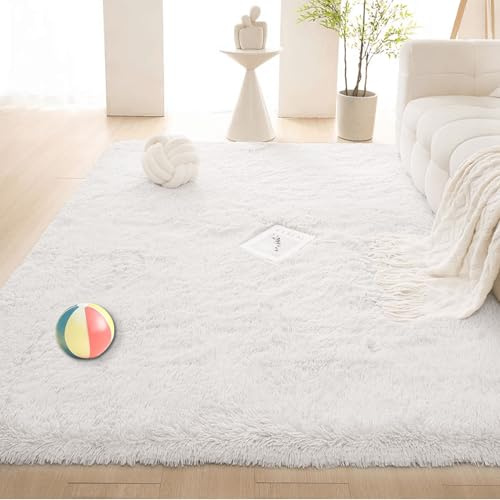 ZHIQXUE Tapis Chambre 120 x 180 cm Moelleux et Moderne Tapis à Poils Longs Doux et Moelleux Antidérapant, Moderne, pour Chambre à Coucher, Salon, Blanc