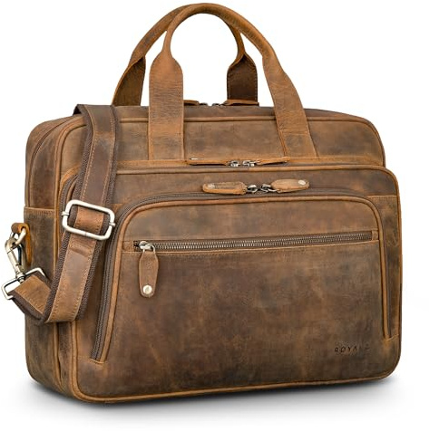 ROYALZ Torino große Aktentasche Herren Leder Business – Laptoptasche 14–17 Zoll Echtleder Umhängetasche groß für Büro Arbeit Reisen – Vintage Ledertasche Arbeitstasche;Farbe:Schwarz