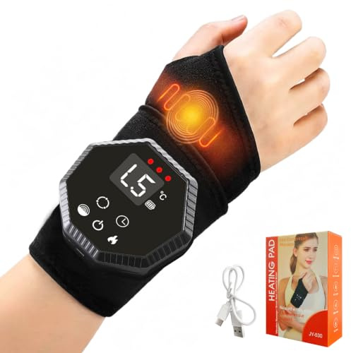 Massaggiatore da polso con terapia a luce rossa, 3 livelli di calore e 5 | Massaggiatore elettrico a mano, sollievo per sindrome del tunnel carpale, artrite e tendinite, nero, 1 pezzo