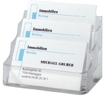 SIGEL VA130 Visitenkarten-Aufsteller / Visitenkartenhalter mit 3 Fächern für 210 Karten, transparent