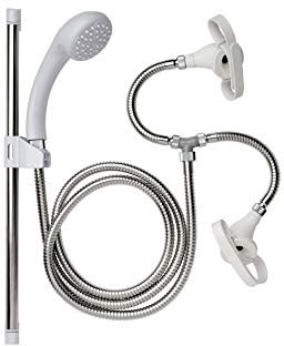 Croydex Secura Shower Head and Hose Attachment for Bath Taps - Multipurpose Stainless Steel Shower Hose, Complete Set with Riser Rail, Easy Push-On Design with Straps for Bathroom, Kitchen, Pet Shower