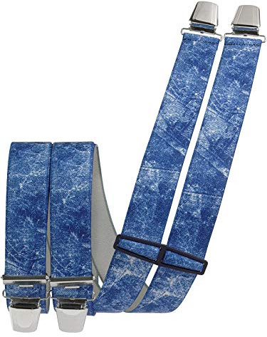 Harrys-Collection Herren Hosenträger 4 Clips 35mm breit, jeansblau, 120 cm | trendiger Jeans-Look, individuell verstellbar, starke Clipse für Hosenbund, elastisches Gummiband, hoher Tragekomfort