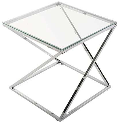 VERSA Trento Tavolino Ausiliario per Soggiorno, Tavolino Moderno, Misure (A x L x l) 51 x 51 x 51 cm, Vetro e Metallo, Colore Argento