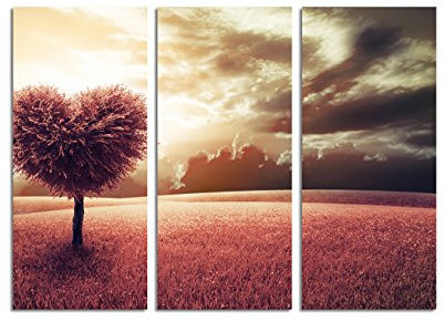 Paul Sinus Art 130x90cm – Keilrahmenbild herzförmiger Baum Romantik Farbfilter 3teiliges Wandbild auf Leinwand und Keilrahmen - Fotobild Kunstdruck Artprint