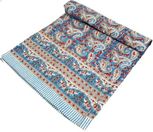 Blockdruck Tagesdecke, Bett & Sofaüberwurf, Design 16, Double 225*275 cm | 100% Baumwolle, handgefertigt, traditioneller Blockdruck, vielseitig einsetzbar, dekorativ